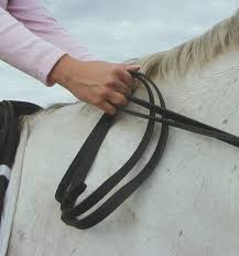 The snaffle rein is underneath your ...